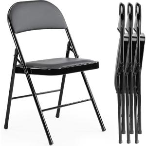 Sweetcrispy Folding Chair 4 Pack, Leather Padded Folding Chairs, Sturdy Metal Foldable Chairs, Easy to Use and Store, Outdoor and Indoor, for Home, Office, Party, Comfy