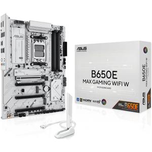 ASUS B650E MAX Gaming WiFi W  AMD B650 AM5 ATX Motherboard, White PCB, DDR5, PCIe 5.0, 3X M.2, Wi-Fi 6E, 2.5Gb LAN, USB 10Gbps Type-C, DisplayPort, HDMI, BIOS Flashback, Aura Sync, Advanced AI PC