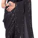 Women's Georgette Sequins Ready To Wear One Minute Saree for women With Unstitched Blouse. (Black)