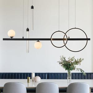 46" Modern LED Chandelier Black Linear LED Pendant Light Dimmable with Remote Control Kitchen Island Light for Dining Room Bar 3000K-6000K