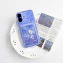 NITITOP Compatible with iPhone 16 Case with Card Holder Clear Cute Line Rose Floral Flowers for Women Girls Soft TPU Wallet Shockproof Protective Cover - Blue