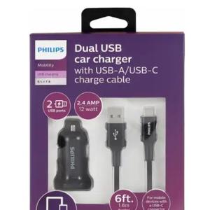 Philips Charging Pack 1 DC Charger 2 USB 2.4A & 1USB-A-C Cable Braided