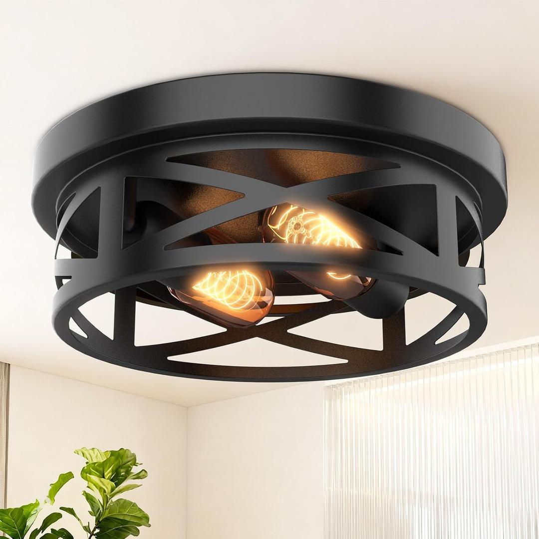 Flush Mount Ceiling Light Fixture - 2 Light Modern Farmhouse Close to Ceiling Light Fixtures 10.63inch for Hallway, Kitchen, Entryway, Bedroom, E26 Socket (1PCS)