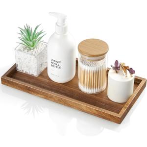 ALELION 11.7" Bathroom Vanity Tray for Counter - Acacia Wood Decorative Tray for Toilet Tank Makeup Perfume Jewelry Catchall Coffee Table - Wooden Kitchen Countertop Organizer for Soap Dispenser (6" x 0.8" x 11.7")