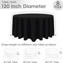8 Pack Round Tablecloth 120 Inch Cloth Black Tablecloth for Round Tables, Washable Polyester Table Cloth Stain and Wrinkle Resistant Decorative Table Cover for Wedding Party Dining Banquet