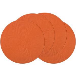 SHACOS Round Placemats Set of 6 for Dining Table Autumn Fall Round Braided Place Mats Washable Non Slip Kitchen Table Mats Decor, Bright Orange