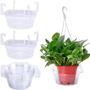Adnee 15 Pcs 8 Inch Hanging Plant Water Catcher-Clear Plastics Plant Water Catcher Tray-Hanging Plant Saucers Drip Pans for Indoor Outdoor Hanging Basket Flower Pot