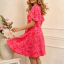 Casual Summer Dresses for Women Short Sleeve V Neck A Line Floral Mini Dress Flowy Beach Vacation Sundresses 2026 (Pink, M)