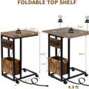 Hadulcet C Shaped End Table with Charging Station & Foldable Tabletop, Folding TV Tray Table with Storage, Laptop Table for Couch, C Table for Sofa, Living Room Bedroom Small Spaces, Rustic Brown