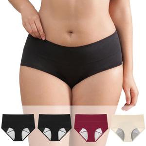 Women's Period Washable Urinary Incontinence Cotton Brief Underwear Menstrual Panties with Leakproof (Medium, Black/Black/Red/Beige)