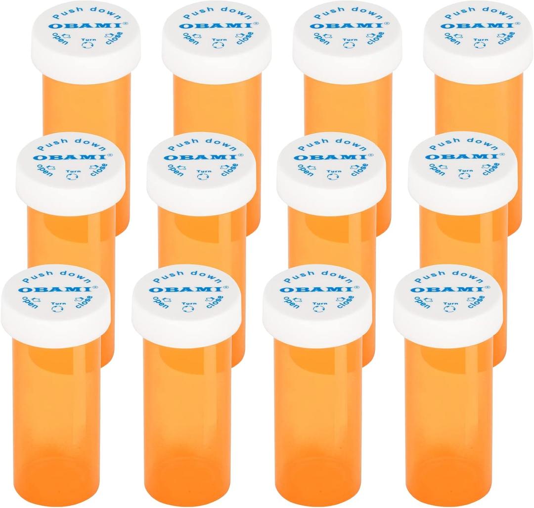 Plastic Medicine Pill Bottles with Child Resistant Caps - Push Down and Turn - Prescription Vial, Medicine Container, Pill Cases Dispenser Organizers (12pcs, 6 Dram)