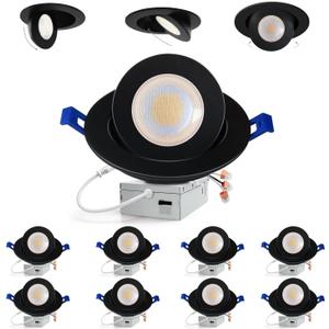 Adetu 6 inch 5CCT Gimbal Black Led Recessed Lights, 360+90 Adjustable Directional Recessed Lighting, 2700K/3000K/3500K/4000K/5000K Dimmable Eyeball Canless Downlight with Jbox, ETL(Black,8 Pack)
