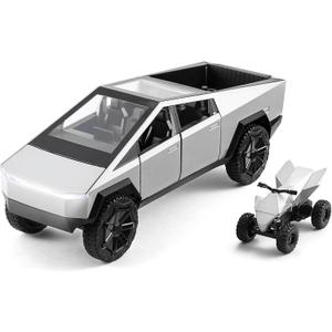 1:22 Scale Diecast Toy Trucks, Metal Pull Back Pickup with Mini ATV, Vehicle Playset for Kids, Birthday Gift for Boys 3+ (Silver)