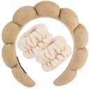 Zkptops Spa Headband for Washing Face Wristband Set Sponge Makeup Skincare Terry Cloth Bubble Soft Get Ready Hairband for Women Girl Puffy Padded Headwear Non Slip Thick Hair Accessory(Brown)
