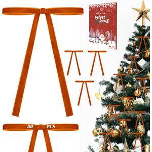 30Pcs Velvet Bows for Christmas Tree - Camel Small Christmas Tree Bows, Vintage Ribbon Bows for Garland, Wreath, Fireplace, Door, Gift Wrapping, Holiday Bows Ornaments for Xmas (5  7 Inch)