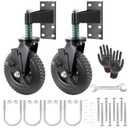 2Pcs 8 Inch Fence Gate Wheels with Brake 2 Install Heavy Duty Gate Wheels for Metal Wooden Gate Sliding Hardware 600lb Capacity 360 Rotation Spring-Loaded Farm Garden Caster Screwdriver Gloves Black