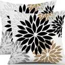 DFXSZ Black Brown Outdoor Pillow Covers 18x18 Inch Set of 2 White Gray Flower Throw Pillows Farmhouse Outdoor Modern Floral Polyester Square Cushion Case Decor for Patio Funiture Garden 002B18
