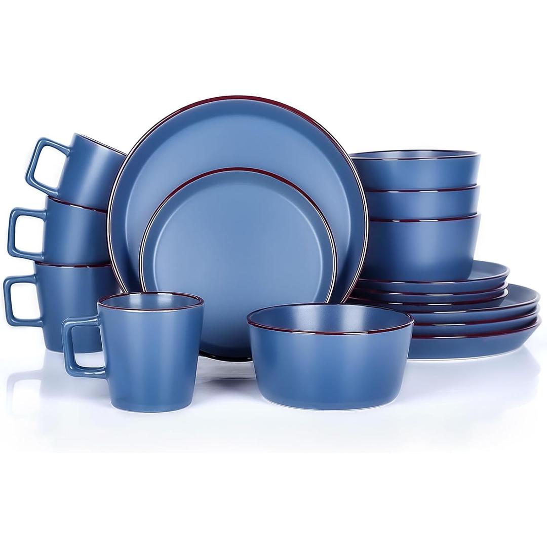 Plates and Bowls Sets, 16 Pieces Dinnerware Sets, Service For 4, Black