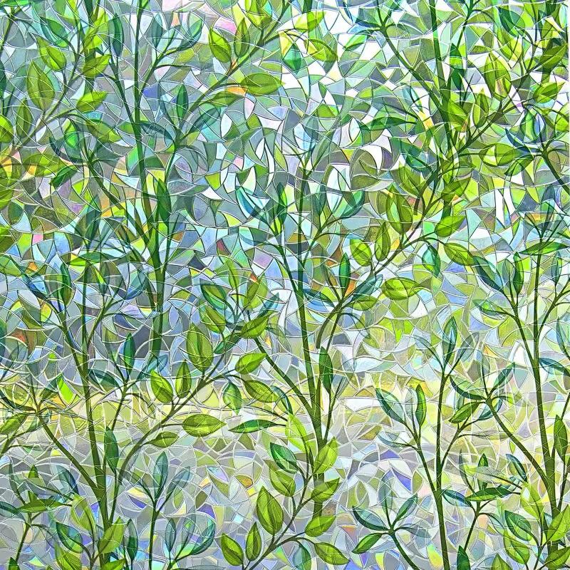 Window Privacy Film Stain Glass Window Film Rainbow Window Film Window clings Non-Adhesive Reusable Decorative for Room (Leaf Rainbow), 36 inch Wide