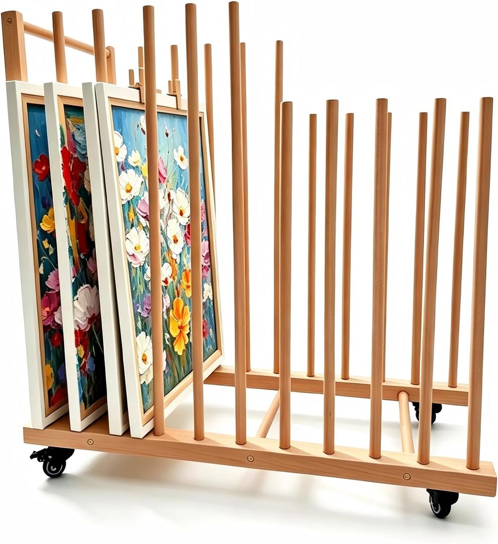 Large Art Storage Rack with Wheels, Art Canvas Boards Rack Art Storage with Handle & Caster Wheels for Drawing Board, Panel, Paper Pad for Gallery, Art Studios, Artworks