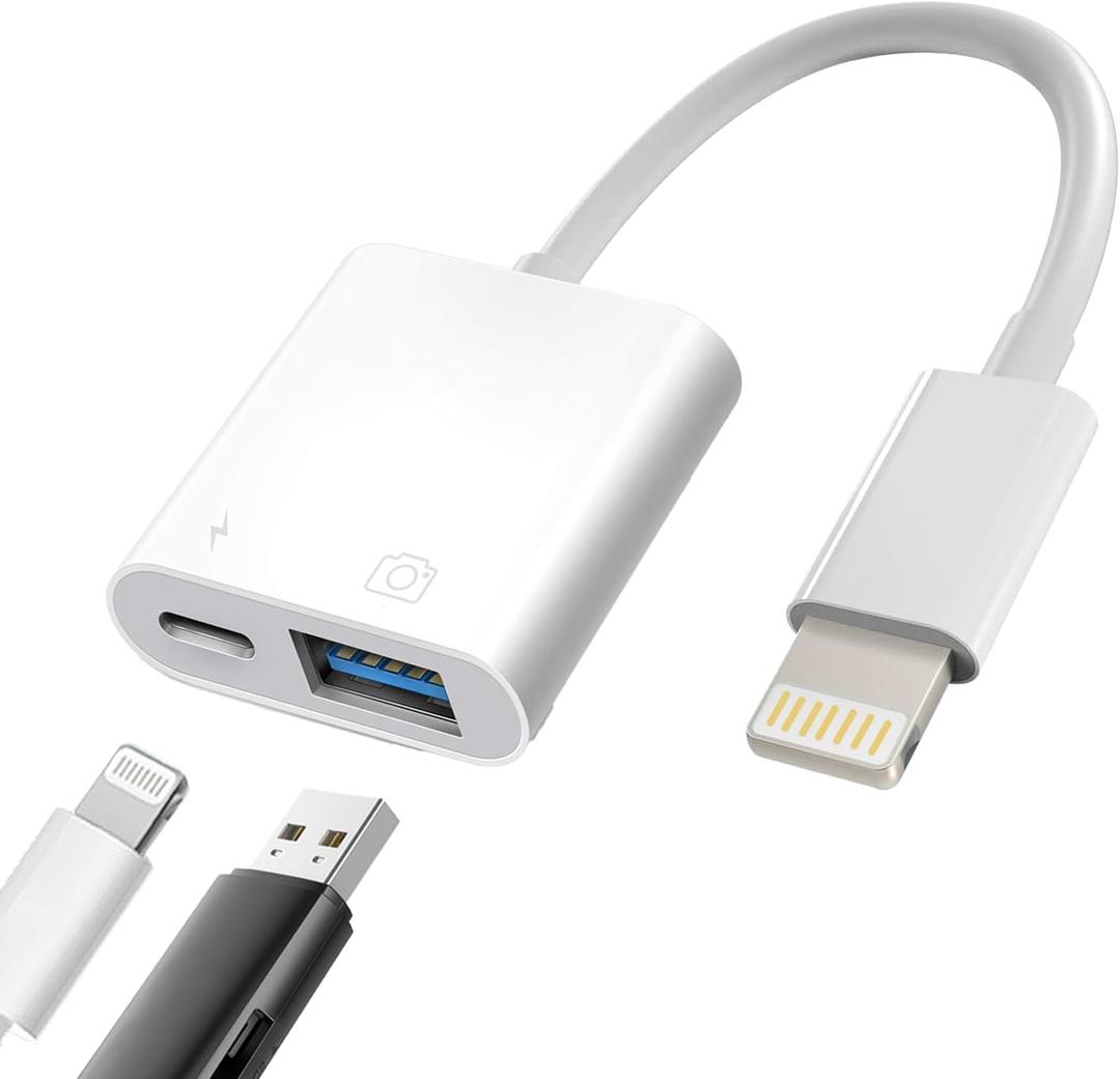 [Apple MFi Certified] Lightning to USB Camera Adapter with Charging Port for iPhone, High-Speed & Portable USB 3.0 Female OTG Adapter for iPad, Support Flash Drives Keyboard, Plug and Play