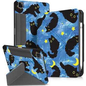 for iPad Air 11 Inch M3 2025 & M2 2024/Air 5th/4th Generation 10.9 Inch/Pro 11 Inch Case - with Pen Holder for Girls Boys Women Men Cute Cartoon Cool Anime Kawaii Fun, Blue Moon Cat