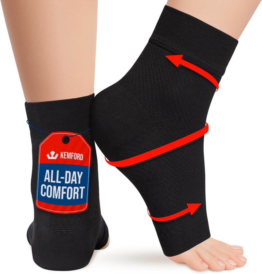 KEMFORD Ankle Compression Sleeve - 1-Pair, Plantar Fasciitis Braces - Open Toe Compression Socks for Swelling, Sprain, Neuropathy, Arch Support for Men and Women (Large)
