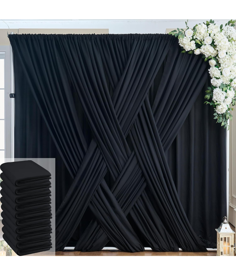 50ft x 10ft Thick Black Backdrop Curtain for Wedding Parties, 10 Panels Polyester Black Photo Backdrop Drapes Back Drop Cloth for Birthday Graduation Photography Background Home Decorations