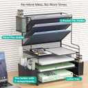 WALI Desk File Organizer, 7 Tier Desktop Paper Letter Tray Organizer with Drawer and 3 Pen Holders, Office Desk Accessories & Workspace Organizers for Office, Home, School Supplies, 1 Pack, Black