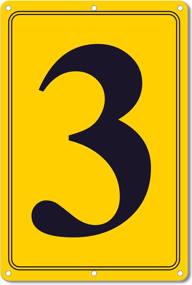Premium Aluminum Number Signs 3, Metal 12" X 8" Yellow Numbered Signs Outdoor for Parking Lots, Floor, Dock, Court, Aisle, Field, High Visibility, No Fade, Weather-resistant