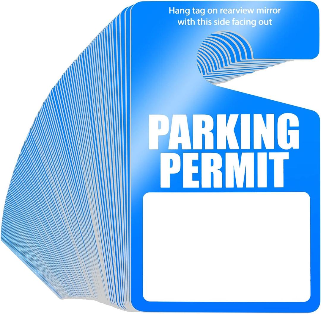 100 Pack Parking Permit Hang Tags Plastic Parking Placards PVC Hang Tag 3 x 5 Inch for Car Rear View Mirror (Blue)