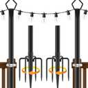 AILBTON 10Ft String Light Poles 2 Pack,Light Poles for Outside Lights,Outdoor with Fence Brackets Hanging Lights,Metal Stand Deck Patio Backyard