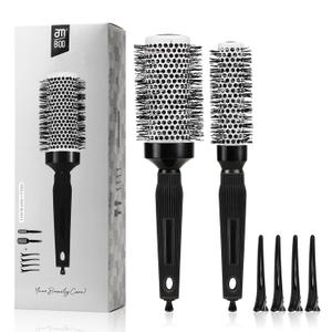 Round Brush for Blow Drying Set, Ceramic Round Brush for Professional Blowout, Styling, Curling,Reduces Frizz, Enhances Shine,Blowout Volume & Shine, Sectioning Pick, Includes 4 Clips