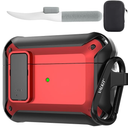 Valkit for Airpods Pro 2 Case Cover with Lock, Military Full-Body AirPod Pro Case Hard with Keychain Cool Airpods Pro 2nd/1st Generation Case for Man, Red