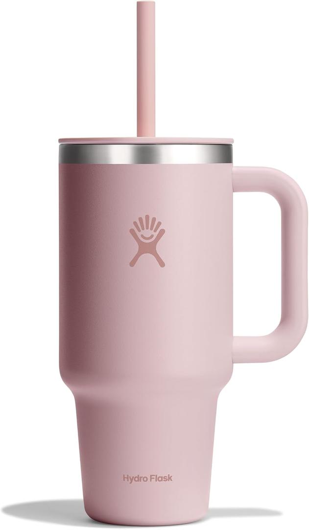 Hydro Flask Travel Tumbler with Handle, Lid and Straw - Insulated Stainless Steel in 32 Oz Tonal Trillium Pink