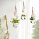 Mkono 3 Pack Macrame Plant Hangers Indoor Different Size Hanging Planter Basket Flower Pot Holder with Beads No Tasselss 43"/35"/29", Large, Brown