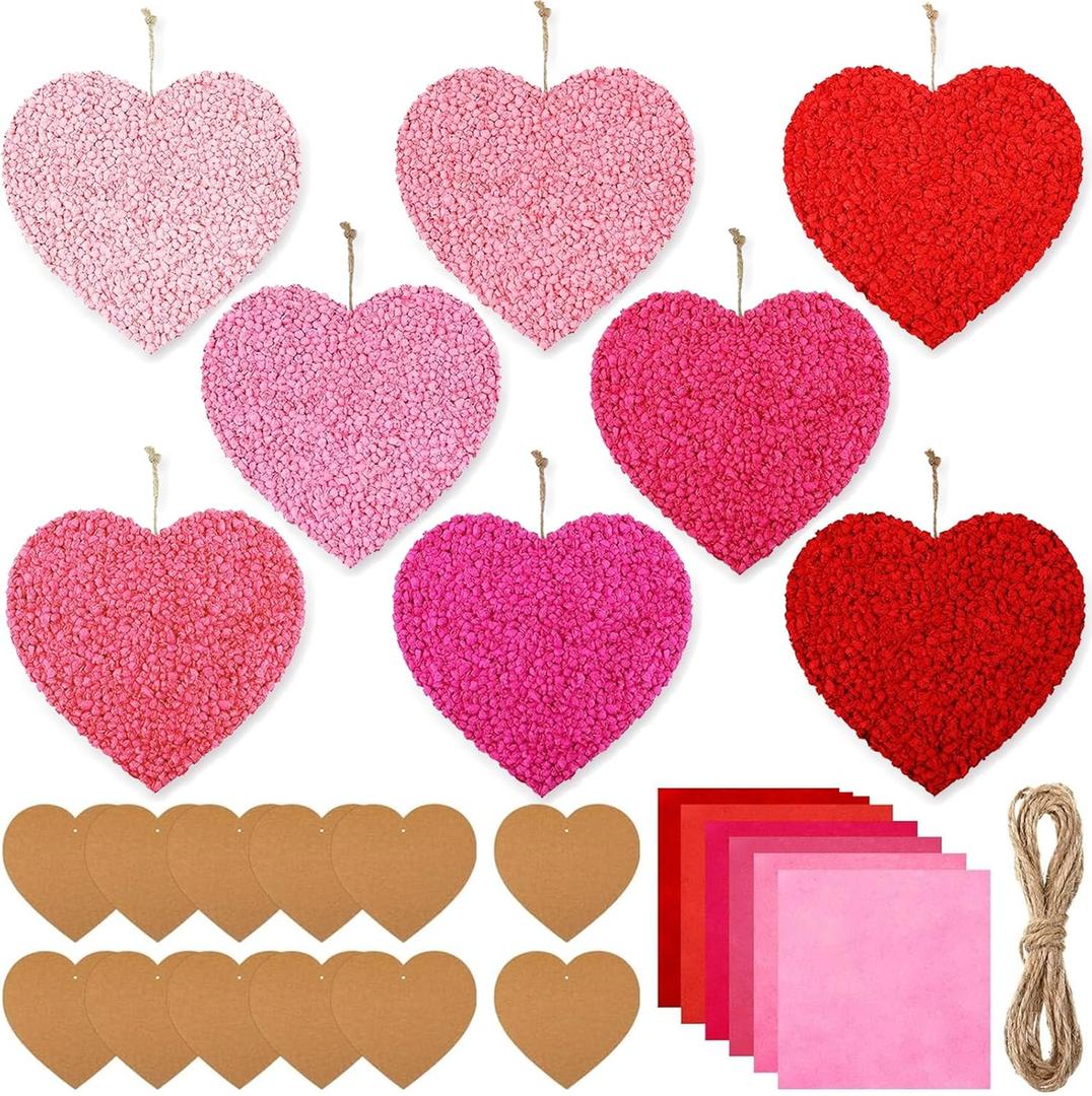 12 Sets Valentine Heart Paper Craft Kits Hanging Heart Shaped Wreath DIY Paper Art Craft Kit for Valentine Gifts Holiday Activities Home Decor(Solid)