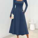 MEROKEETY Women's Fall Dresses 2025 Long Sleeve Square Neck Elegant Classy Winter Cocktail Wedding Guest Midi Dress