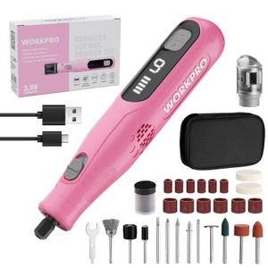 WORKPRO 3.6V Cordless Rotary Tool Kit, 70 Accessories, 6 Variable Speeds, Type-C Rechargeable, Mini Power Rotary Tool for Engraving, Sanding, Polishing and Pet Nail Grooming (Pink)