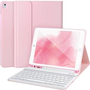 AHYWTAN Keyboard Case for iPad 9/8/7th Gen 10.2,Case with Bluetooth Keyboard for iPad 9th Gen with Pencil Holder,Pink-W