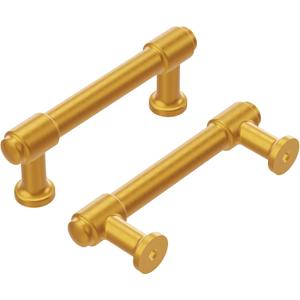 Hickory Hardware 10 Pack Solid Core Kitchen Cabinet Pulls, Luxury Cabinet Handles, Hardware for Doors & Dresser Drawers, 3 Inch Hole Center, Brushed Golden Brass, Piper Collection