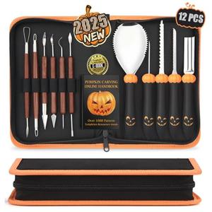 Upgraded Pumpkin Carving Kit for Adults & Kids with Professional Detail Sculpting Tools, Heavy Duty Stainless Steel Knife Set with Carrying Case for Halloween Decoration
