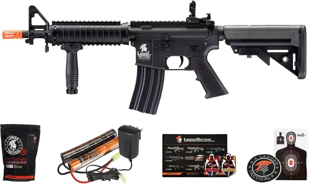 Lancer Tactical Gen 2 MK18 MOD 0 CQB Field AEG Airsoft Gun with Battery, Charger, 1000 Rounds 6mm Pellet and Grip (Black)