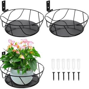 DEAYOU 3 Pack Metal Railing Plant Holder, Wall Mounted Flower Pot Hanging Basket for Indoor Plants, 8.5" Floating Wall Shelves Planter Hanger for Outdoor, Balcony, Bedroom, Porch, Decor, Black