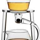 Mozeo Glass Semi-automatic Tea Set Wooden Glass Tea Set Water Diversion Rotating Cover Bowl Lazy Tea Maker Teapot Kungfu Fu teacup (Glass Clear Handle Teapot A)