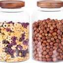Thicken Glass Storage Jar, Food Storage Container/Canisters with Airtight Wooden Lid for Tea, Coffee, Honey, Cacao Powder,BPA Free Perfect as a Cereal Dispenser (7.6inch 2pcs)