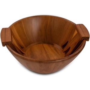 Acacia Wood Salad Serving Bowl Set  Large Wooden Bowl with Forks for Salads, Fruits & Meals  Easy to Clean, Food-Safe, Perfect for Entertaining & Gift Giving