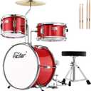 Eastar Drum Set for Kids and Beginners, 3-Piece 14'' Drum Kit with Adjustable Throne, Cymbal, Pedal & Two Pairs of Drumsticks, Junior Drum Set with Bass Tom Snare Drum, Metallic Red