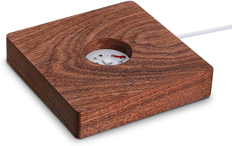 ZEERSHEE Colorful LED Wood Light Base for 3D Crystal Glass Resin Art Brown Square Lamp Stand for Tabletop, Cabinet, Bedside Display