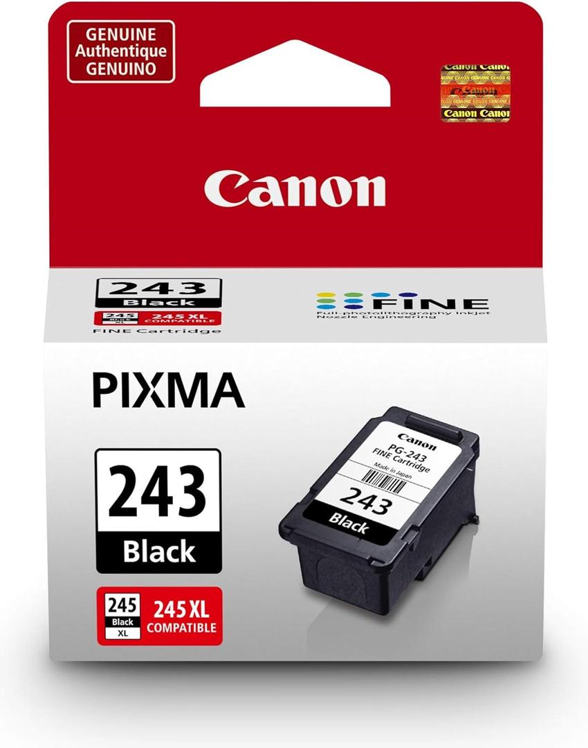 Canon PG-243 Genuine Black Ink Cartridge, Compatible with iP2820, MX492, MG2420/ 2520/ 2920/ 2922/ 2924/ 3020/ 2525, TS3120/ 302/ 302a/ 202/ 4520/ 3320